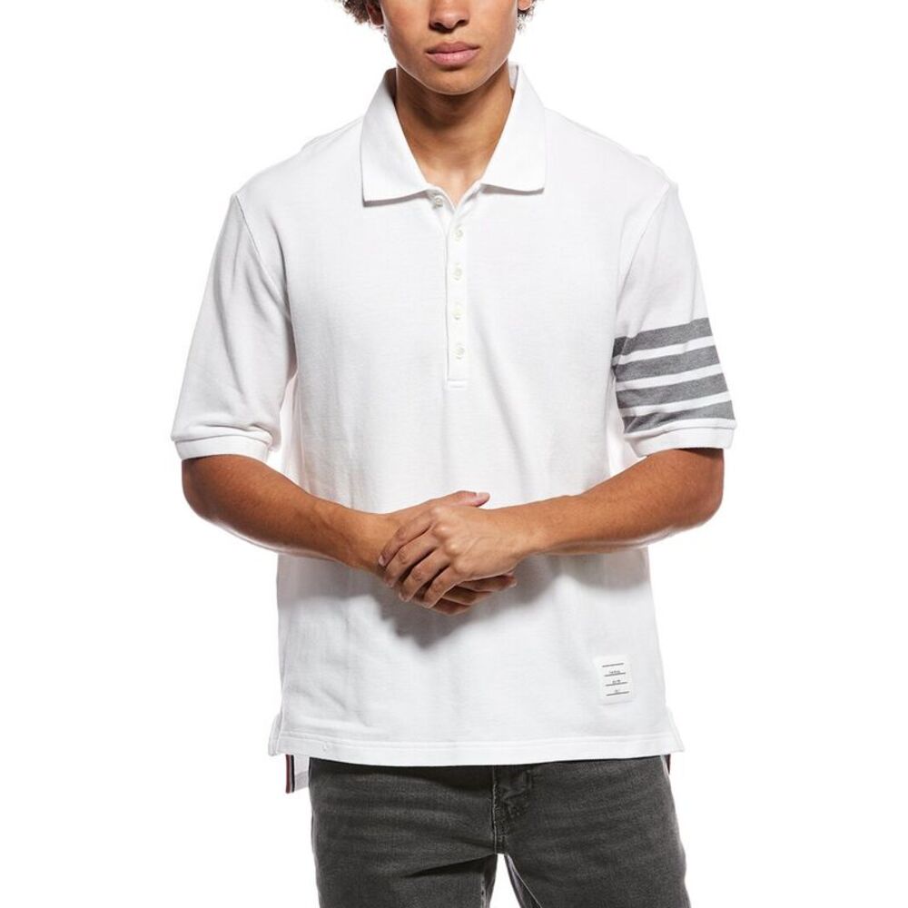 Thom Browne Mens  Logo Polo Shirt, White